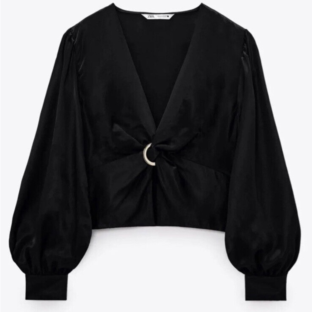 Zara Satin Effect Mid-knot Crop Top
